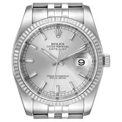 Rolex Datejust Steel White Gold Silver Dial Mens Watch 116234 Box Card