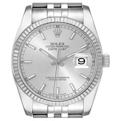 Rolex Datejust Steel White Gold Silver Dial Mens Watch 116234 Box Card