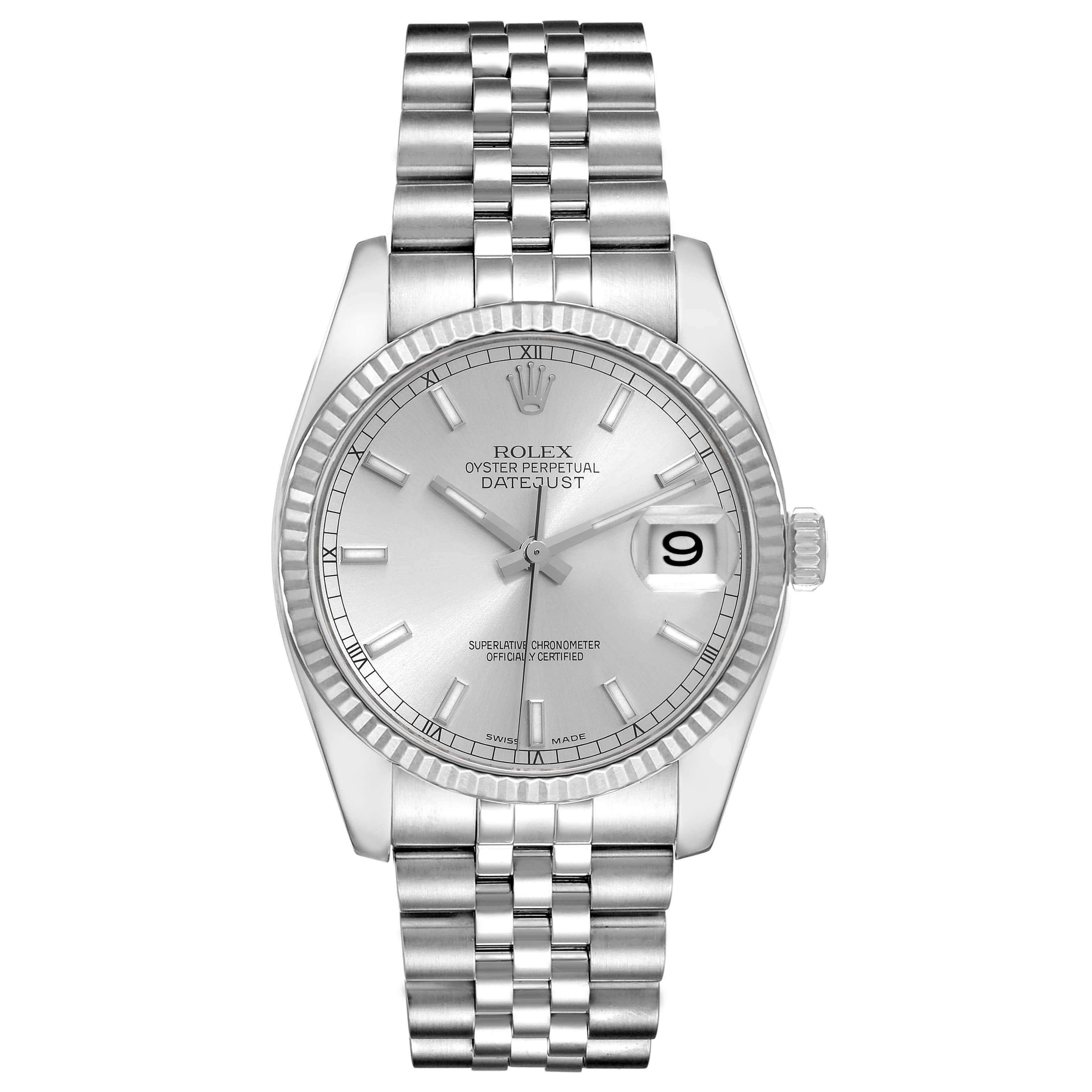 Men's Rolex Datejust Steel White Gold Silver Dial Mens Watch 116234 Box Papers For Sale