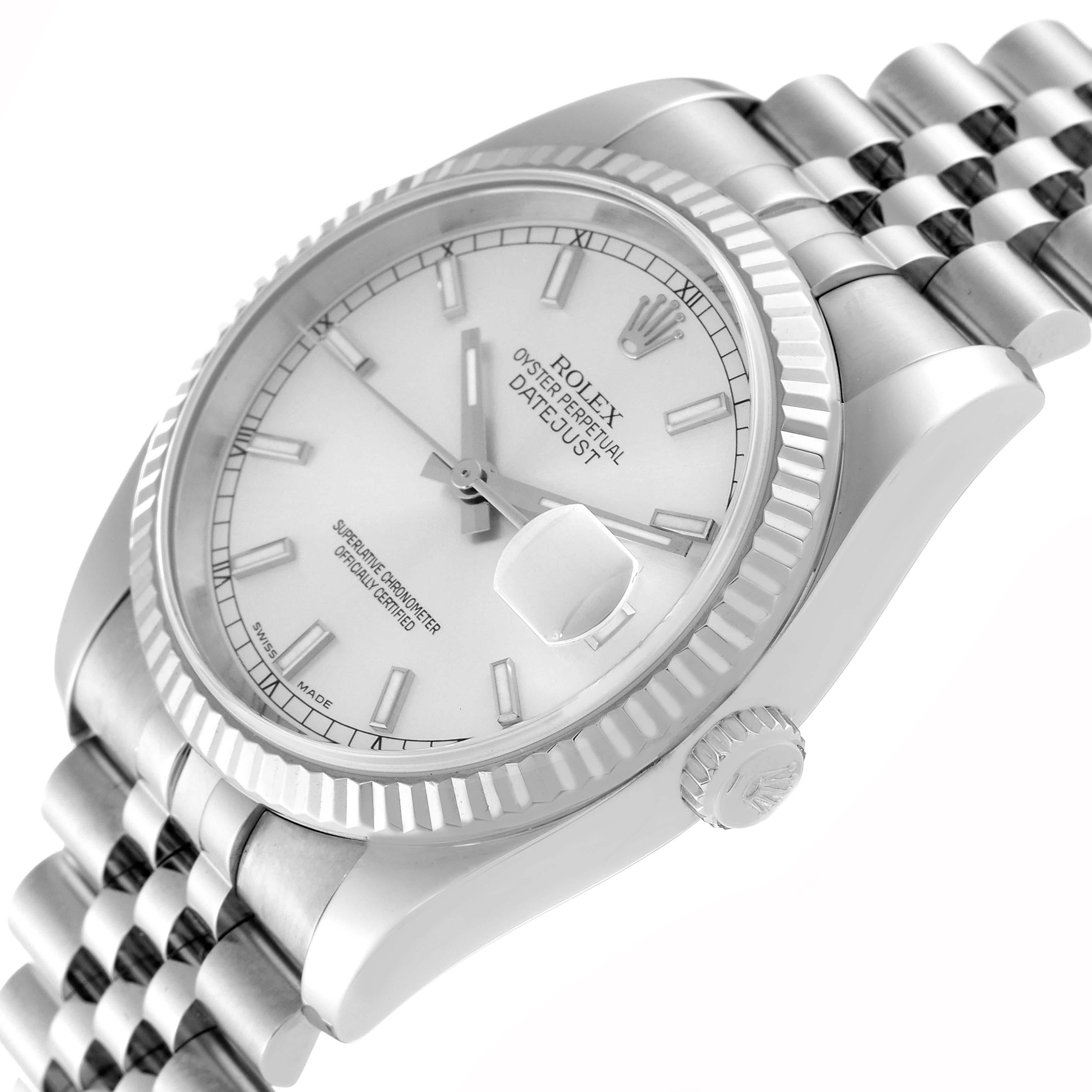 Rolex Datejust Steel White Gold Silver Dial Mens Watch 116234 Box Papers en vente 1