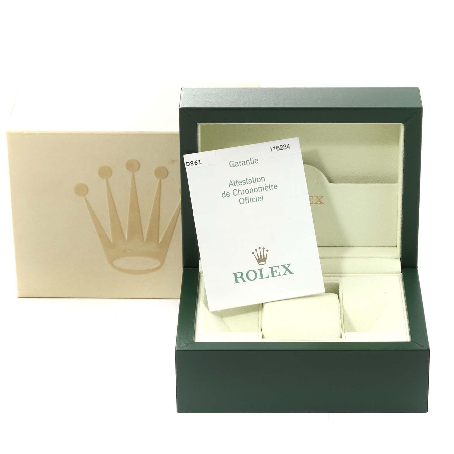 Rolex Datejust Steel White Gold Silver Dial Mens Watch 116234 Box Papers en vente 2