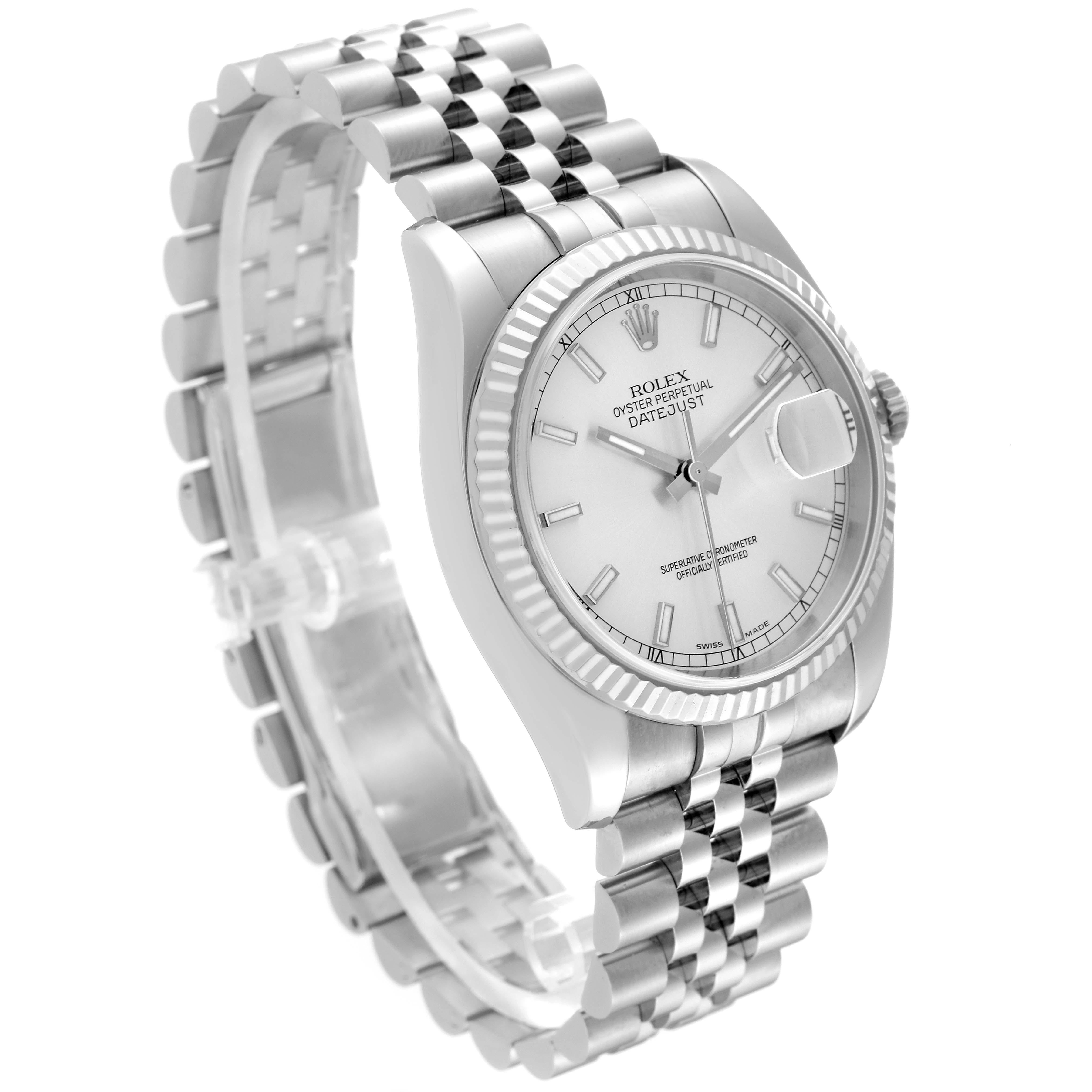Rolex Datejust Steel White Gold Silver Dial Mens Watch 116234 Box Papers en vente 4