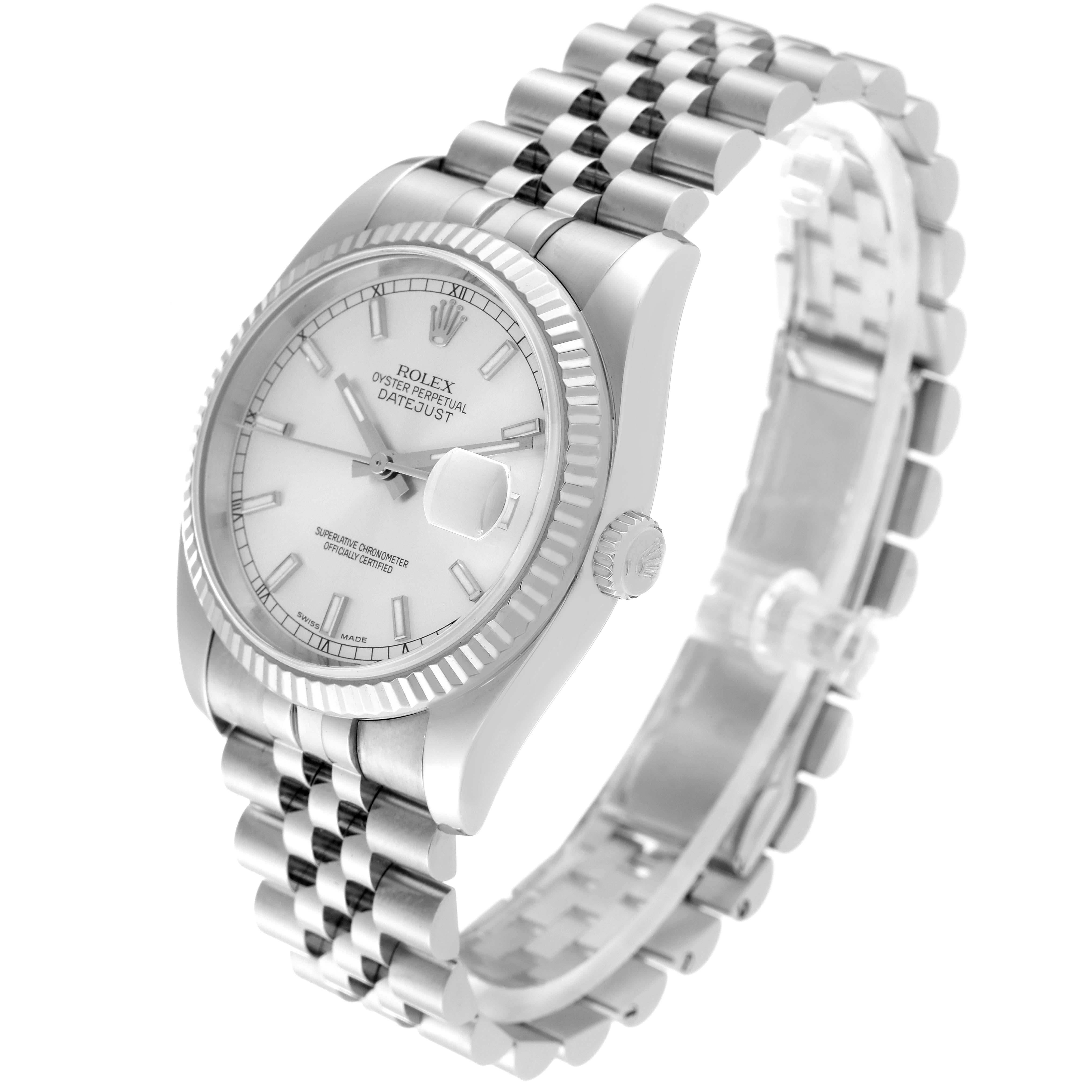 Rolex Datejust Steel White Gold Silver Dial Mens Watch 116234 Box Papers en vente 5
