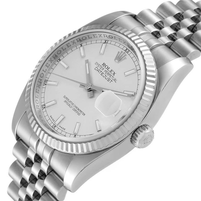 Rolex Datejust Steel White Gold Silver Dial Mens Watch 116234 1