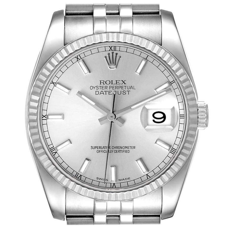 Rolex Datejust Herrenuhr aus Stahl, Weißgold und Silber mit Zifferblatt 116234