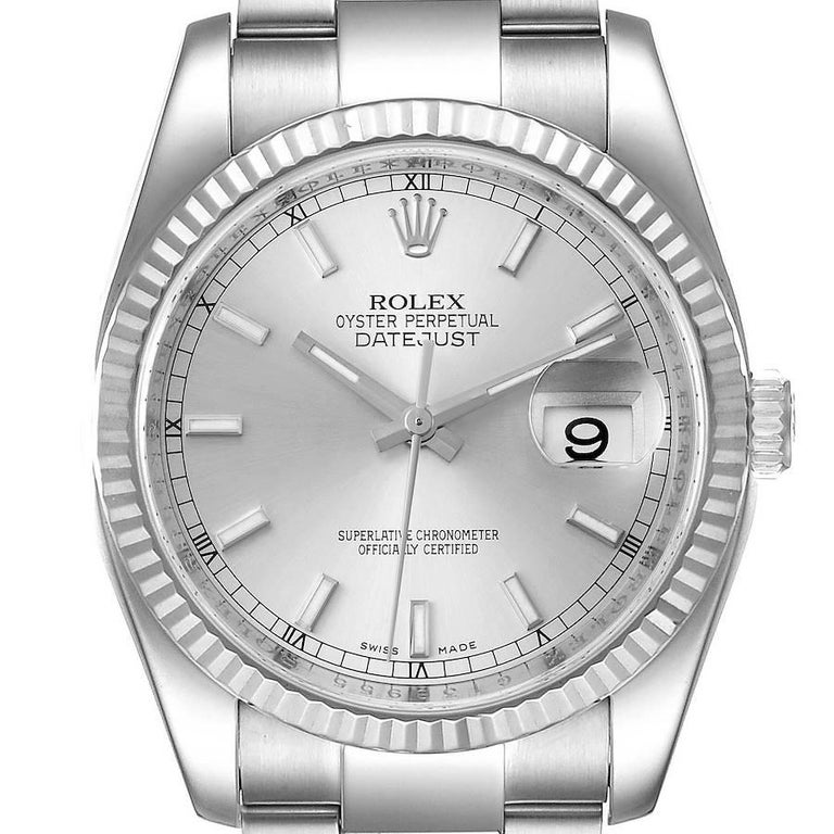 Rolex Datejust Steel White Gold Silver Dial Mens Watch 116234 For Sale