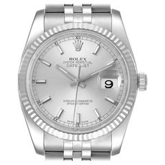 Rolex Datejust Steel White Gold Silver Dial Mens Watch 116234