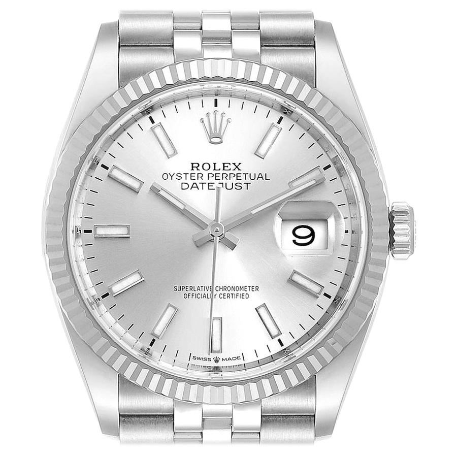 Rolex Datejust Steel White Gold Silver Dial Men’s Watch 126234 Box Card
