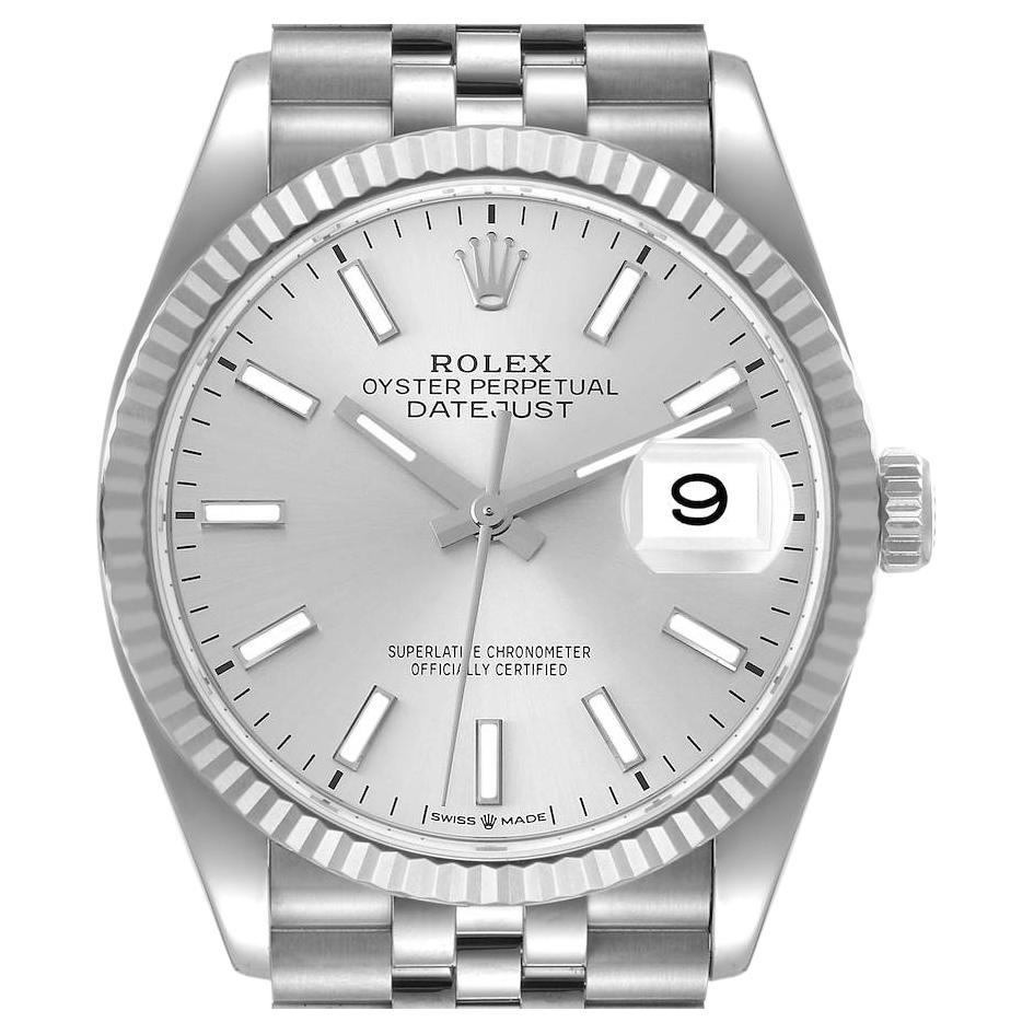 Rolex Datejust Steel White Gold Silver Dial Mens Watch 126234 Box Card