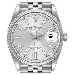 Rolex Datejust Steel White Gold Silver Dial Mens Watch 126234 Box Card