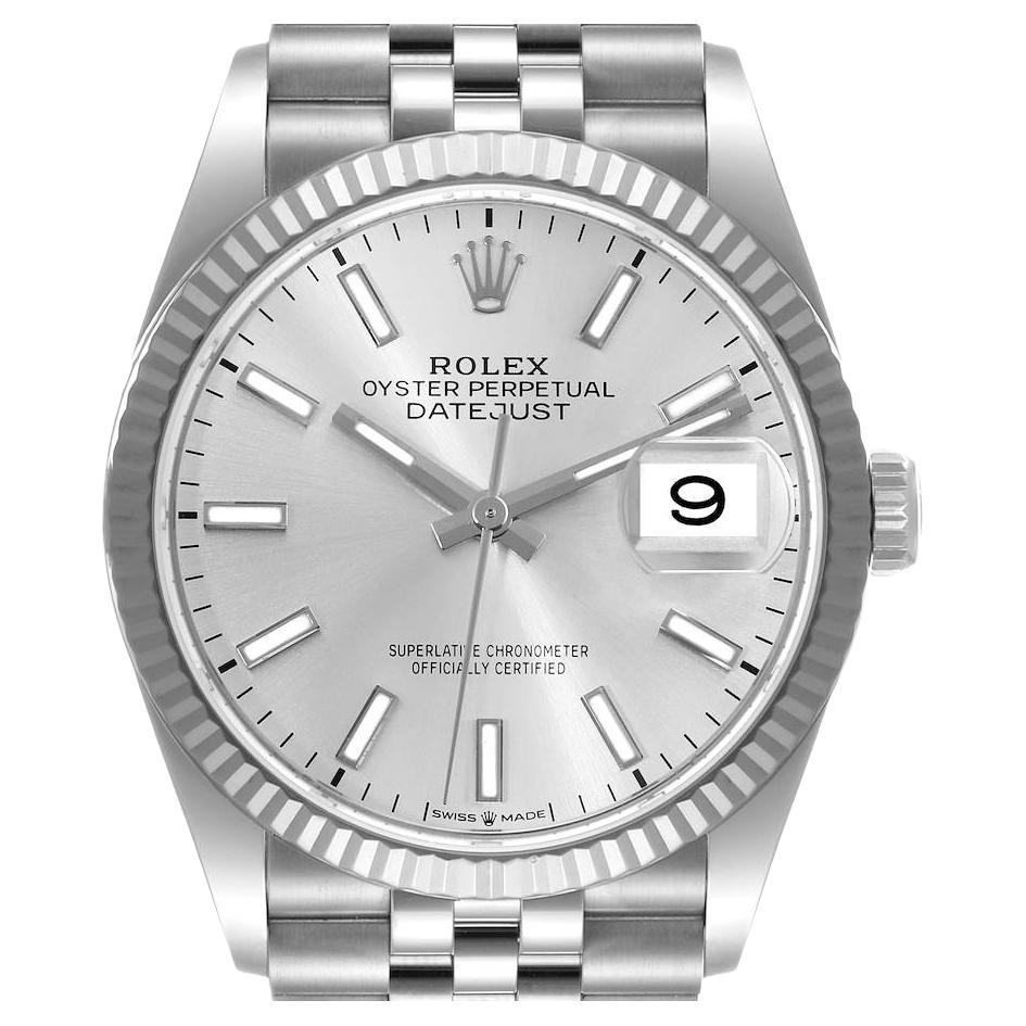 Rolex Datejust Steel White Gold Silver Dial Mens Watch 126234 Box Card