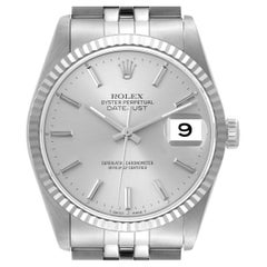Rolex Datejust Steel White Gold Silver Dial Mens Watch 16234 Box Papers