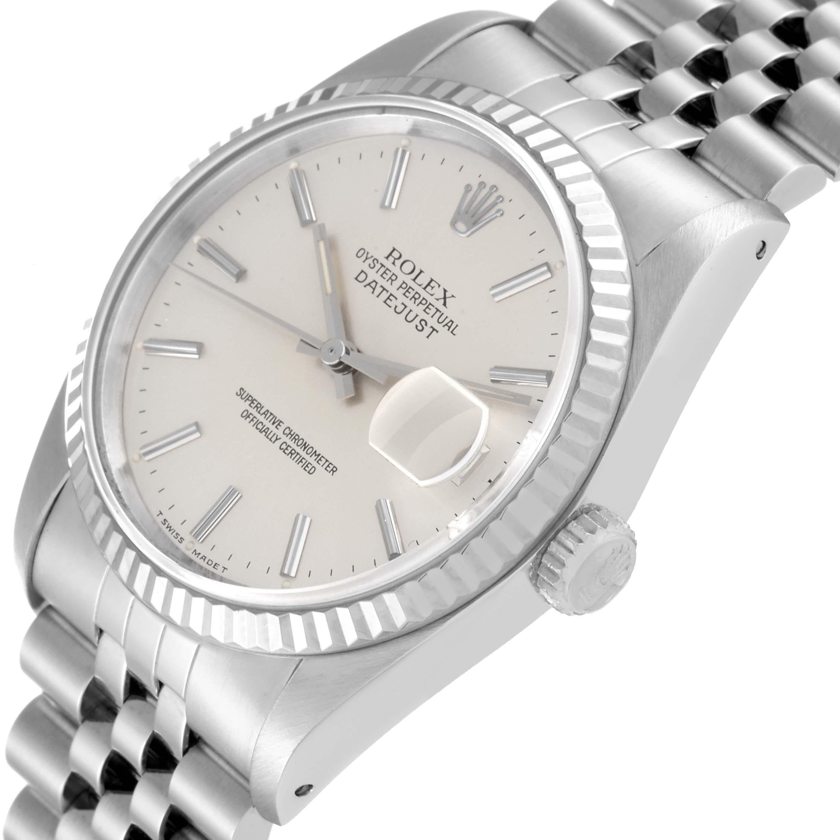 Rolex Datejust Steel White Gold Silver Dial Mens Watch 16234 1