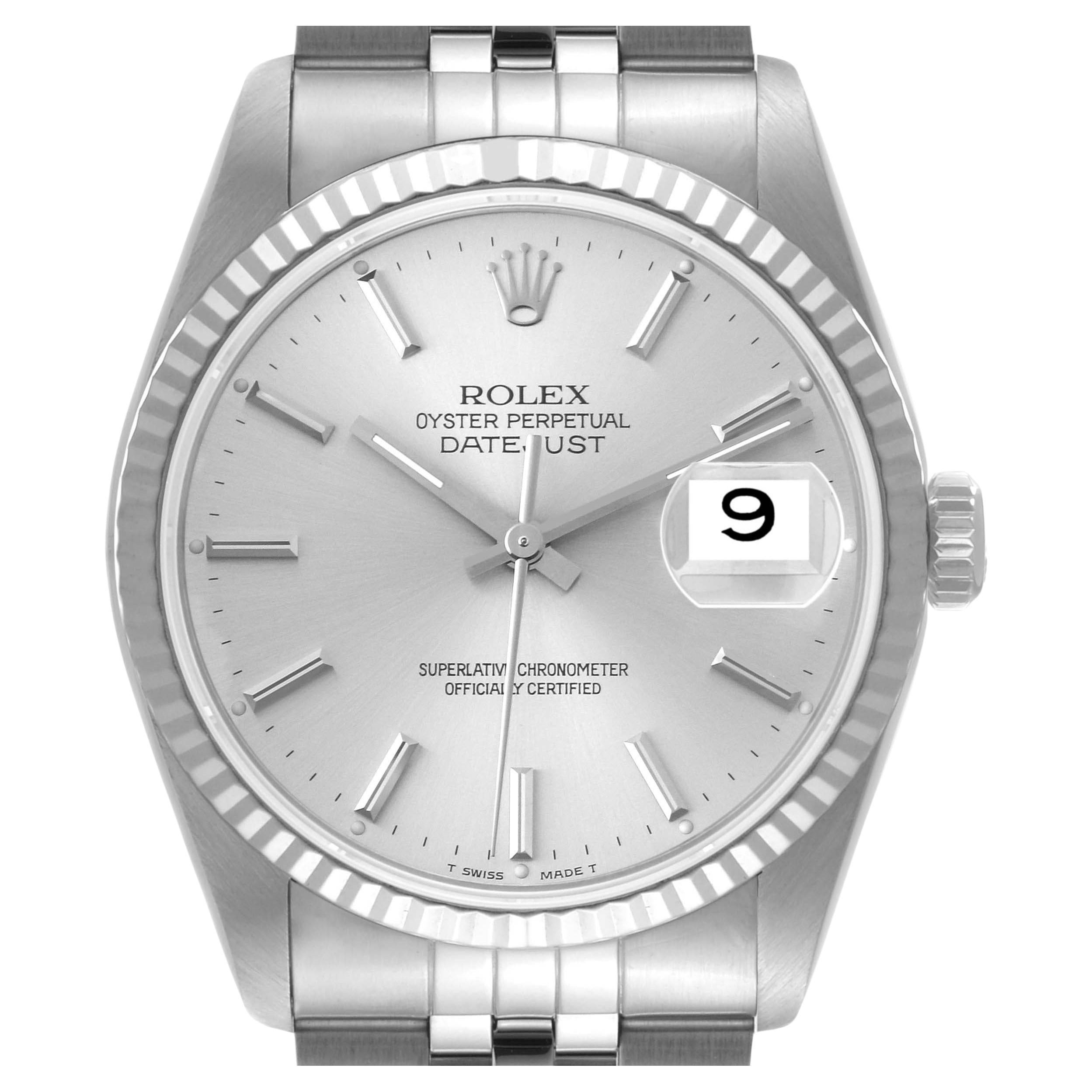 Rolex Datejust Steel White Gold Silver Dial Mens Watch 16234