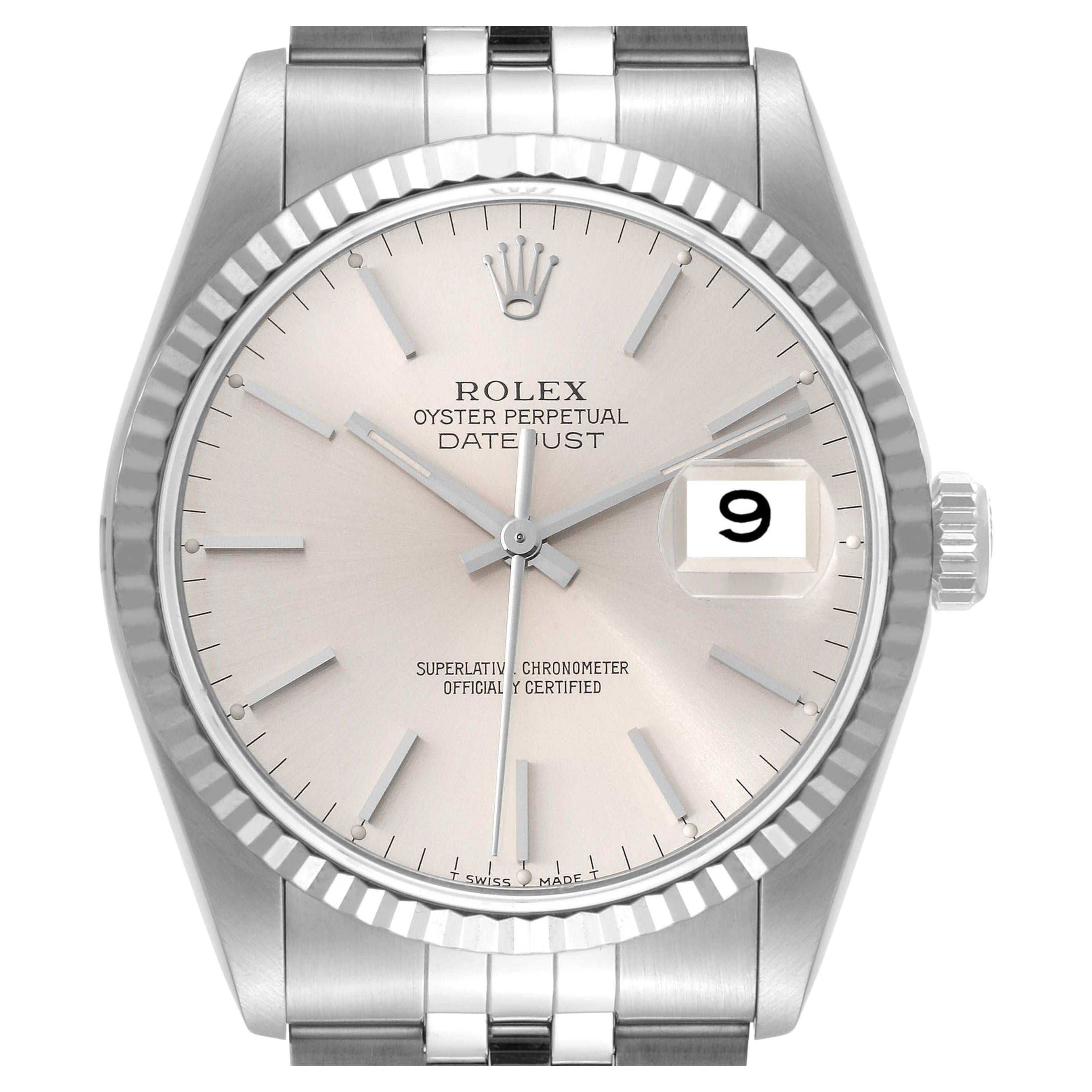 Rolex Datejust Steel White Gold Silver Dial Mens Watch 16234
