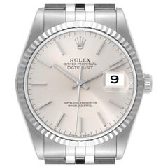 Rolex Datejust Steel White Gold Silver Dial Mens Watch 16234