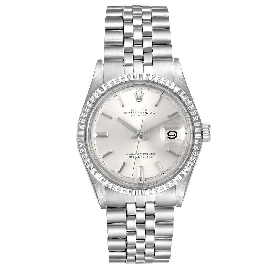 Rolex Datejust Steel White Gold Silver Dial Vintage Mens Watch 1601. Officially certified chronometer self-winding movement. Stainless steel oyster case 36 mm in diameter. Rolex logo on a crown. 18k white gold fluted bezel. Acrylic crystal with