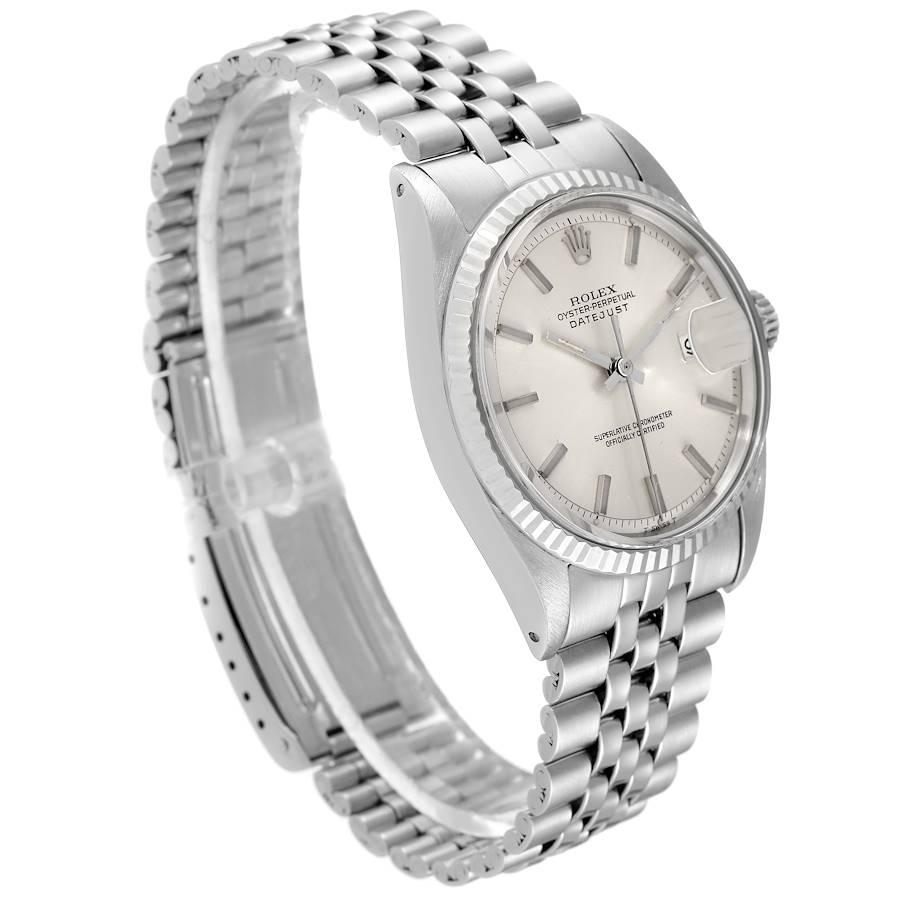 Rolex Datejust Vintage Herrenuhr 1601, Stahl Weißgold Silber Zifferblatt im Angebot 1