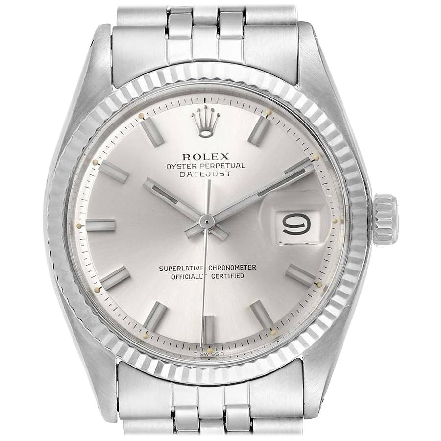 Rolex Datejust Steel White Gold Silver Dial Vintage Men’s Watch 1601 For Sale