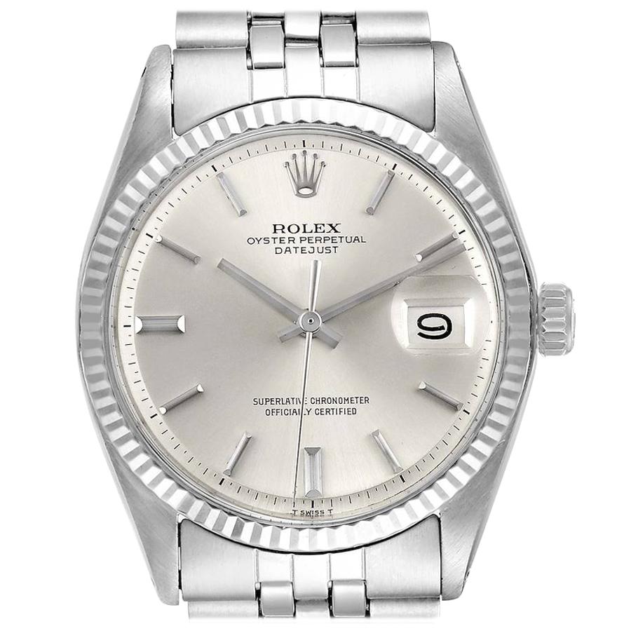 Rolex Datejust Steel White Gold Silver Dial Vintage Men's Watch 1601