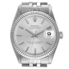 Rolex Datejust Steel White Gold Silver Dial Vintage Mens Watch 1601