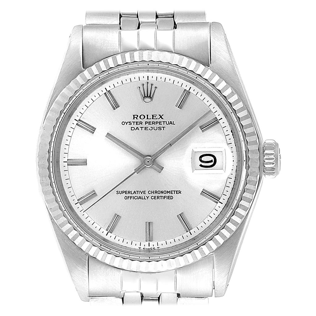Rolex Datejust Steel White Gold Silver Dial Vintage Men's Watch 1601 For Sale