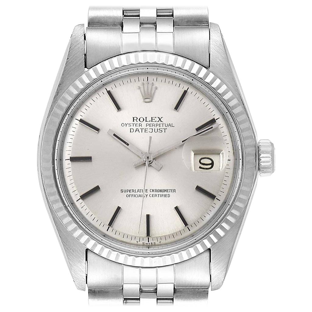 Rolex Datejust Steel White Gold Silver Dial Vintage Men's Watch 1601