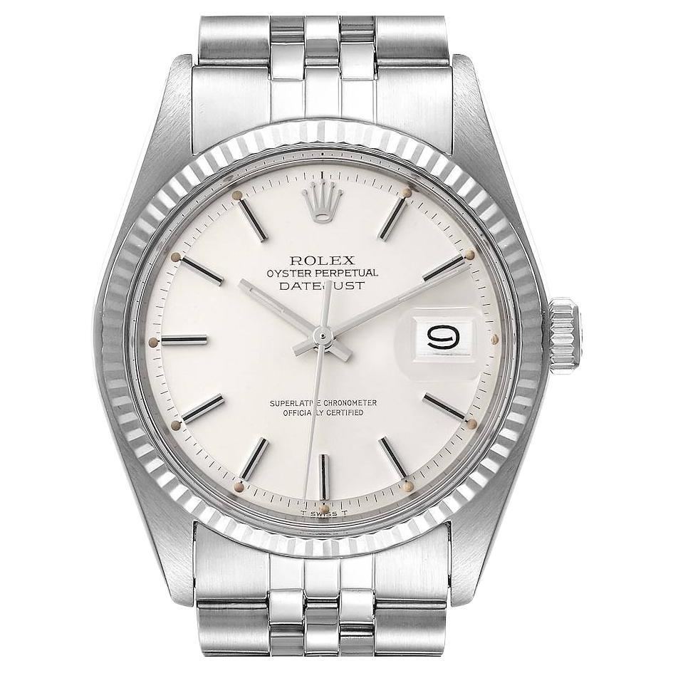 Rolex Datejust Steel White Gold Silver Dial Vintage Mens Watch 1601 For Sale