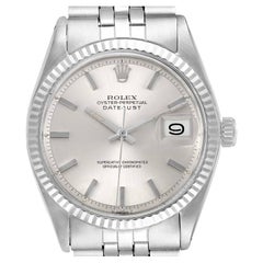 Rolex Datejust Vintage Herrenuhr 1601, Stahl Weißgold Silber Zifferblatt