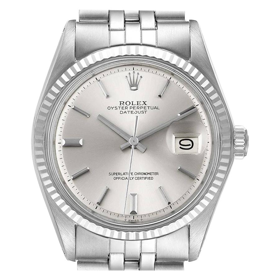 Rolex Datejust Steel White Gold Silver Dial Vintage Men's Watch 1601 Papers