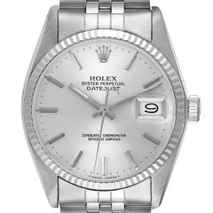 Rolex Datejust Steel White Gold Silver Dial Vintage Mens Watch 16014 Box Papers