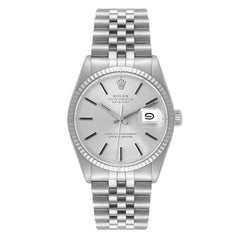 Rolex Datejust Steel White Gold Silver Dial Vintage Mens Watch 16014