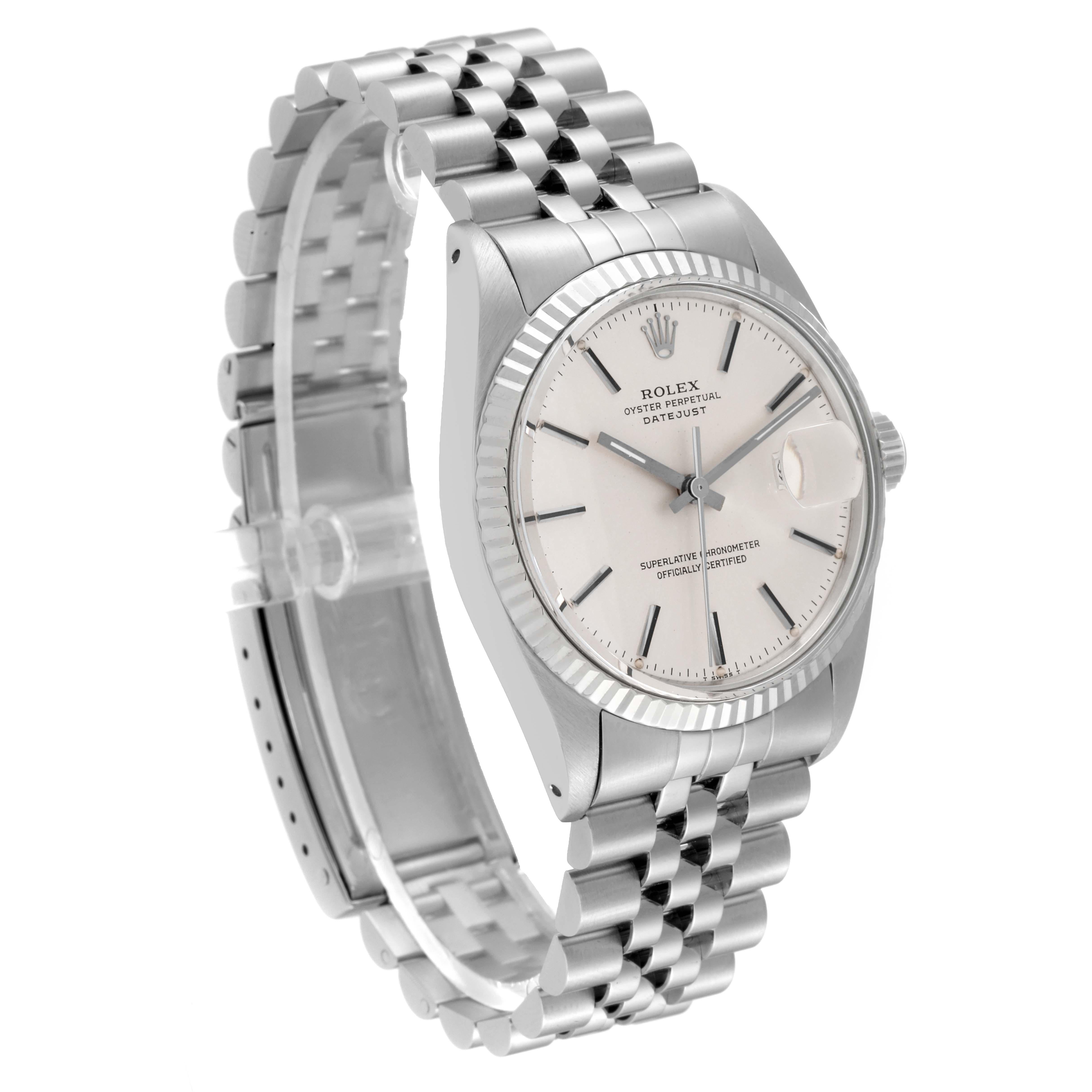 Rolex Datejust Steel White Gold Silver Dial Vintage Mens Watch 16014 In Good Condition In Atlanta, GA