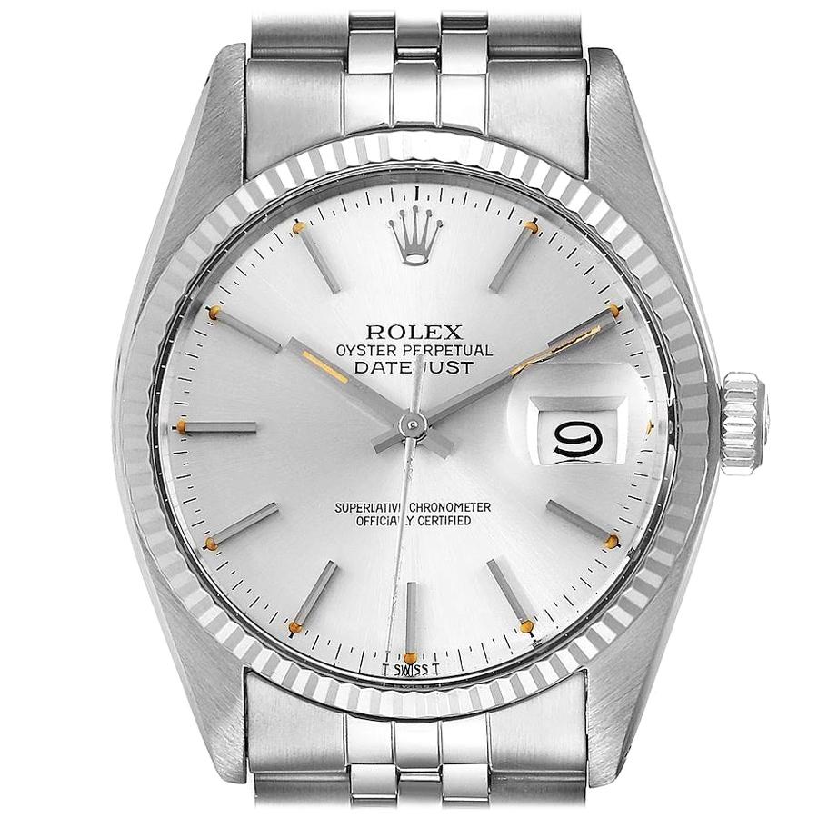 Rolex Datejust Steel White Gold Silver Dial Vintage Men's Watch 16014 For Sale