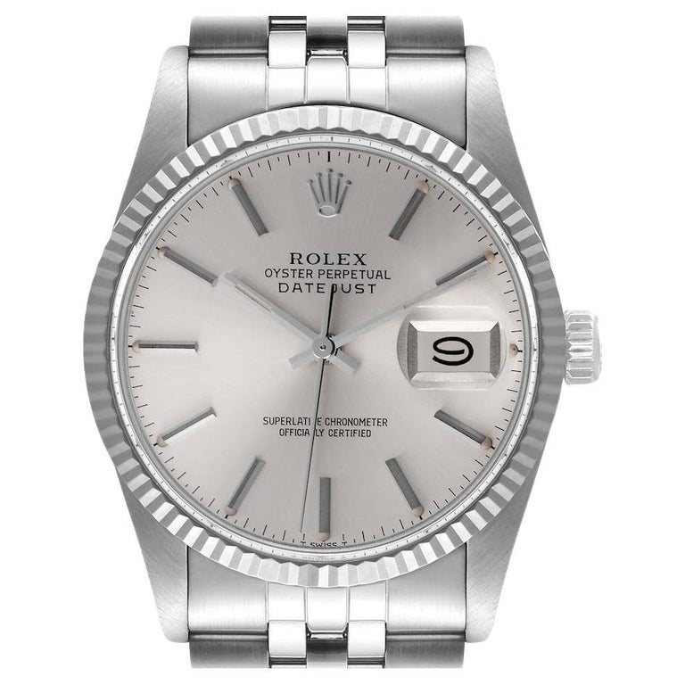 Rolex Datejust Steel White Gold Silver Dial Vintage Mens Watch 16014 at ...