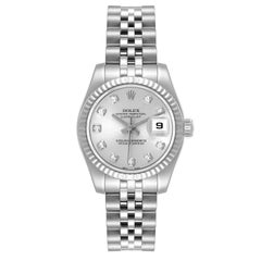 Rolex Datejust Steel White Gold Silver Diamond Dial Ladies Watch 179174