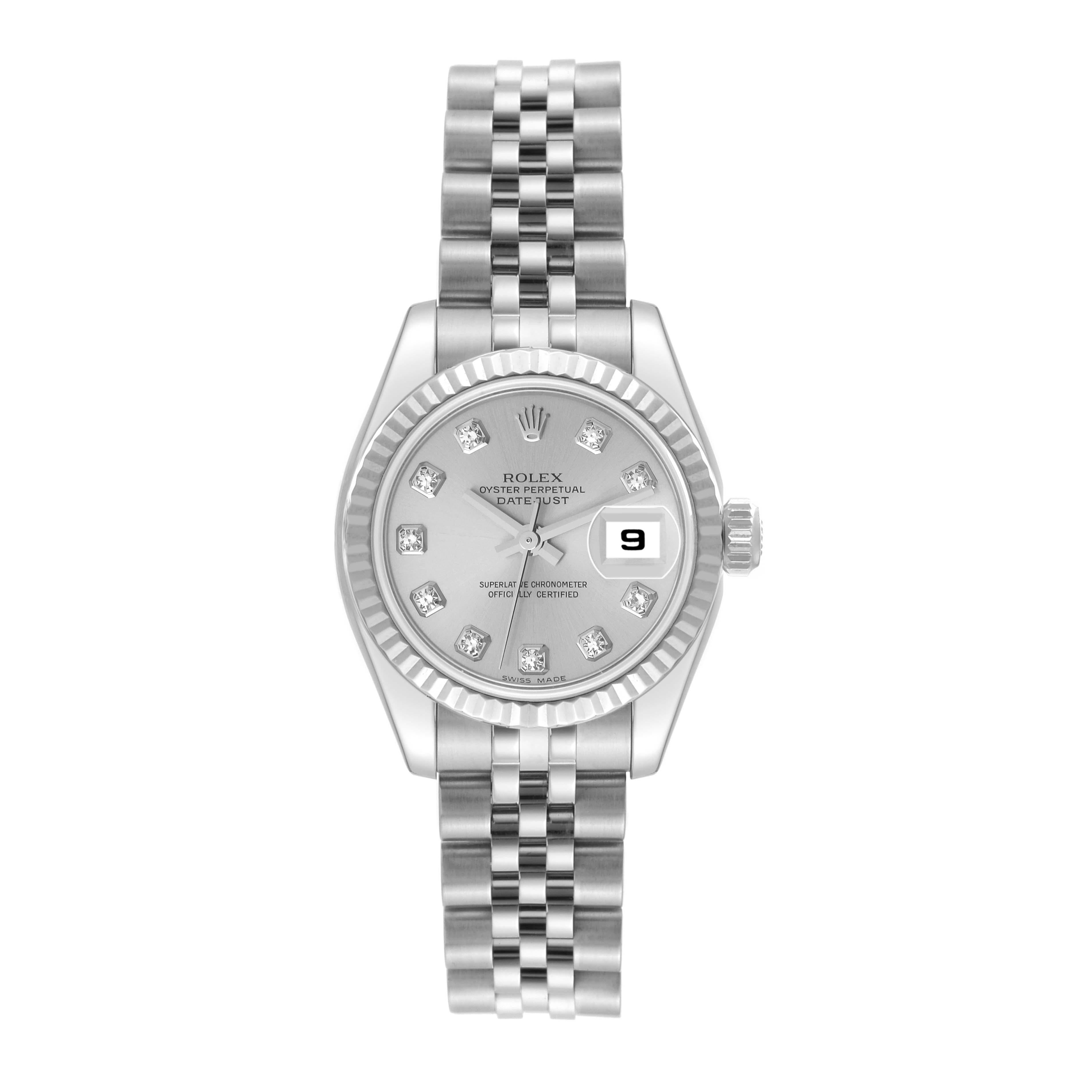 Rolex Datejust Damenuhr aus Stahl und Weißgold mit Silber-Diamant-Zifferblatt 179174 2
