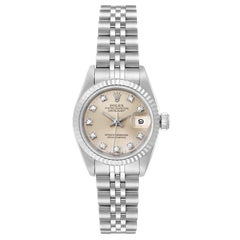 Rolex Datejust Steel White Gold Silver Diamond Dial Ladies Watch 69174