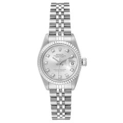 Rolex Datejust Steel White Gold Silver Diamond Dial Ladies Watch 69174