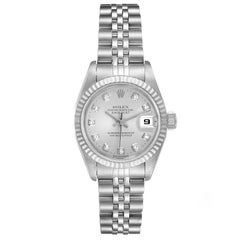 Rolex Datejust Steel White Gold Silver Diamond Dial Ladies Watch 69174