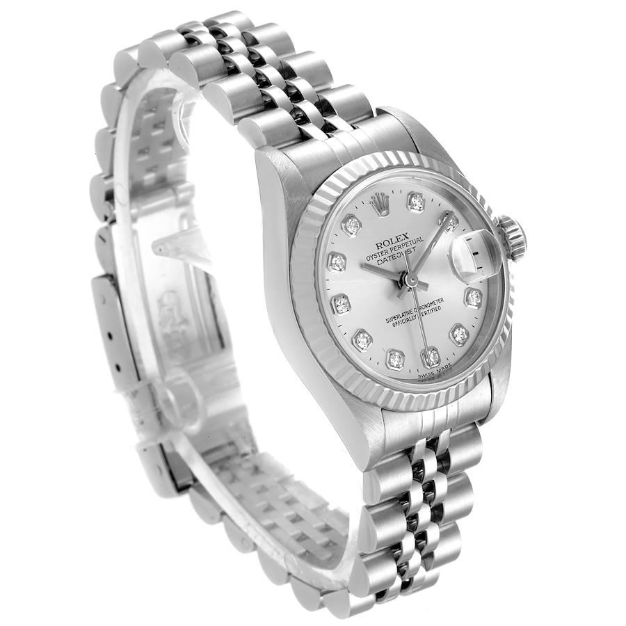 Rolex Datejust Steel White Gold Silver Diamond Dial Ladies Watch 69174 In Excellent Condition For Sale In Atlanta, GA