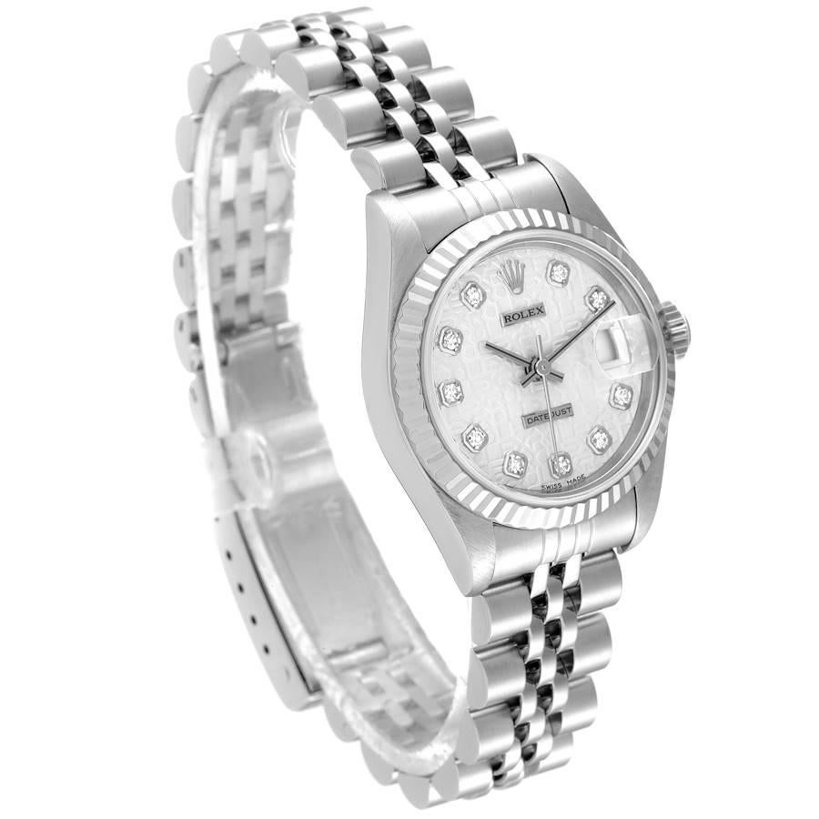 Rolex Datejust Steel White Gold Silver Diamond Dial Ladies Watch 69174 In Excellent Condition In Atlanta, GA