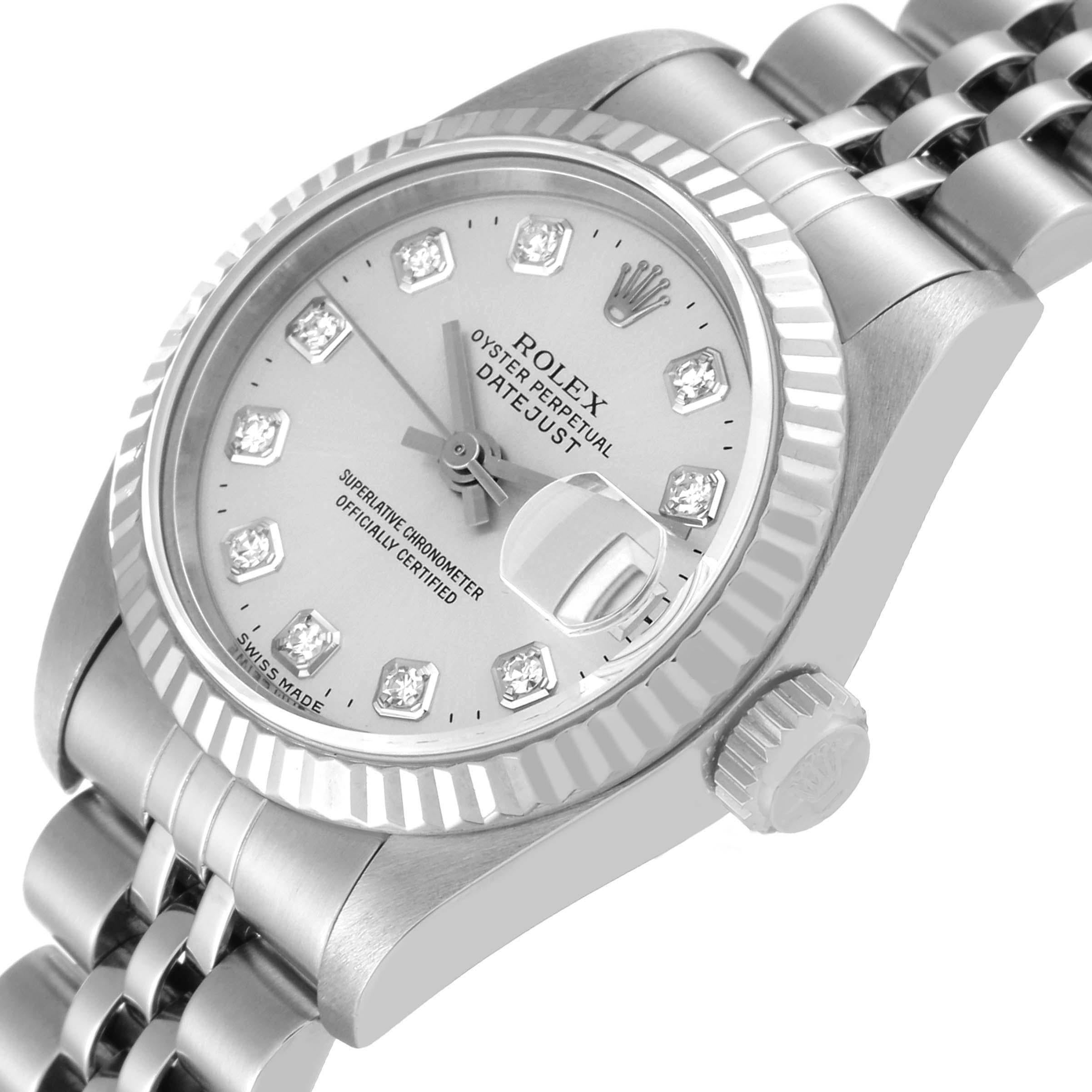 Rolex Datejust Steel White Gold Silver Diamond Dial Ladies Watch 69174 1