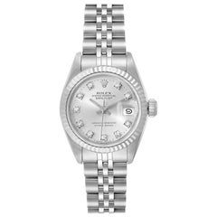 Rolex Datejust Steel White Gold Silver Diamond Dial Ladies Watch 69174