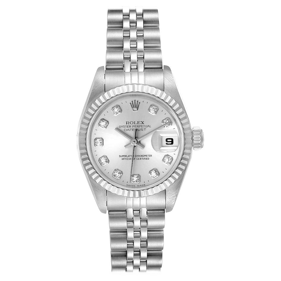 Rolex Datejust Steel White Gold Silver Diamond Dial Ladies Watch 69174 For Sale