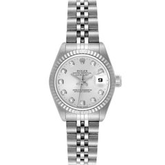 Rolex Datejust Steel White Gold Silver Diamond Dial Ladies Watch 69174