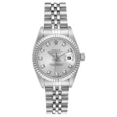 Rolex Datejust Steel White Gold Silver Diamond Dial Ladies Watch 69174 Papers