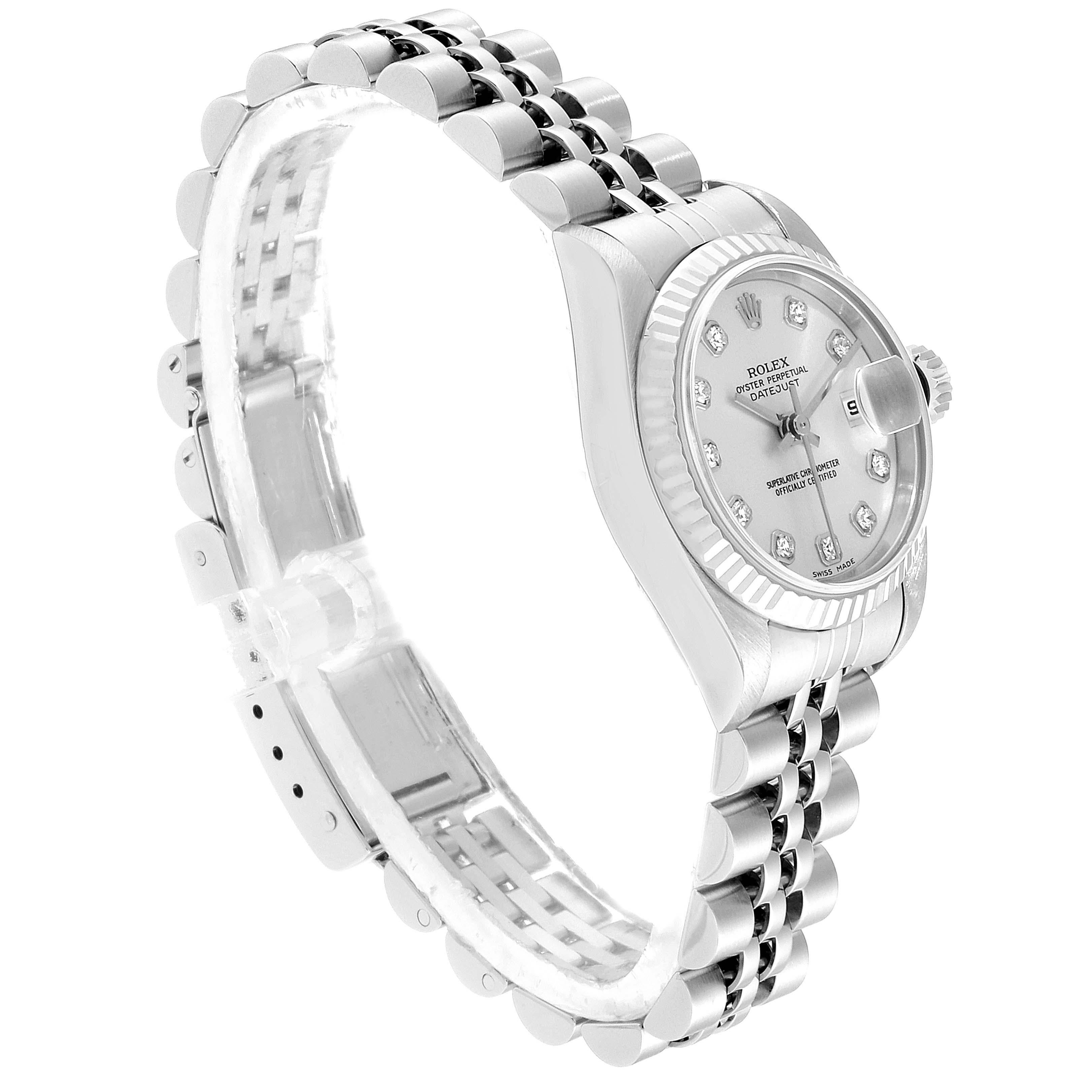 Rolex Datejust Steel White Gold Silver Diamond Dial Ladies Watch 79174 In Excellent Condition In Atlanta, GA