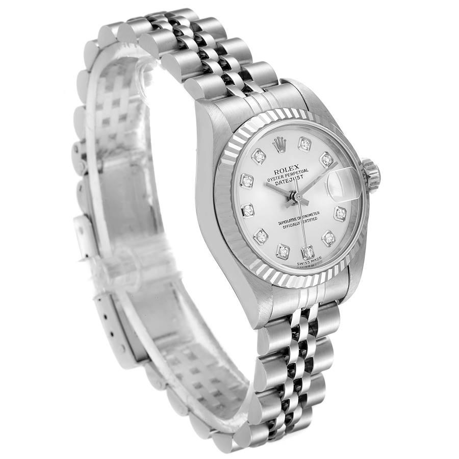 Rolex Datejust Steel White Gold Silver Diamond Dial Ladies Watch 79174 In Excellent Condition In Atlanta, GA
