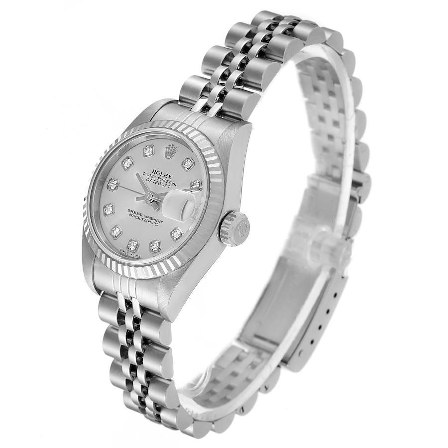 Rolex Datejust Steel White Gold Silver Diamond Dial Ladies Watch 79174 In Excellent Condition For Sale In Atlanta, GA